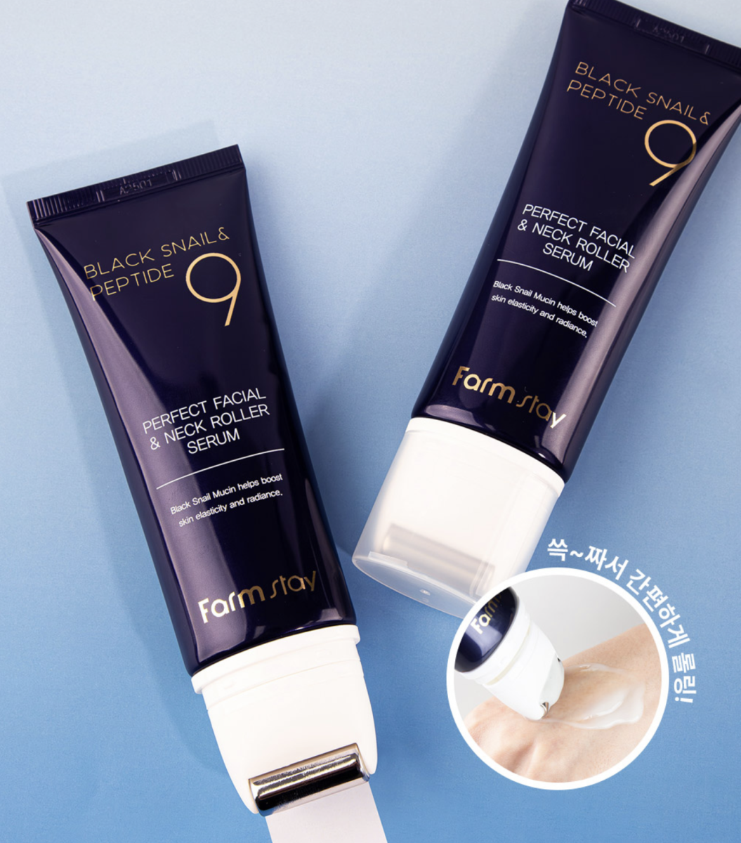 Farmstay Black Snail & Peptide 9 Perfect Facial & Neck Roller Serum