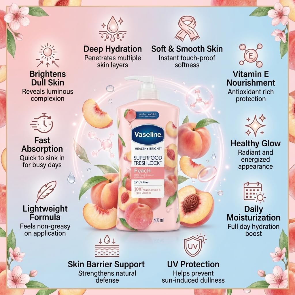 Vaseline Healthy Bright Superfood Peach Essence & Vitamin E Body Lotion